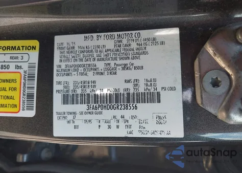 2016 Ford Fusion Se из США, поврежденный, VIN 3FA6P0HD0GR238556